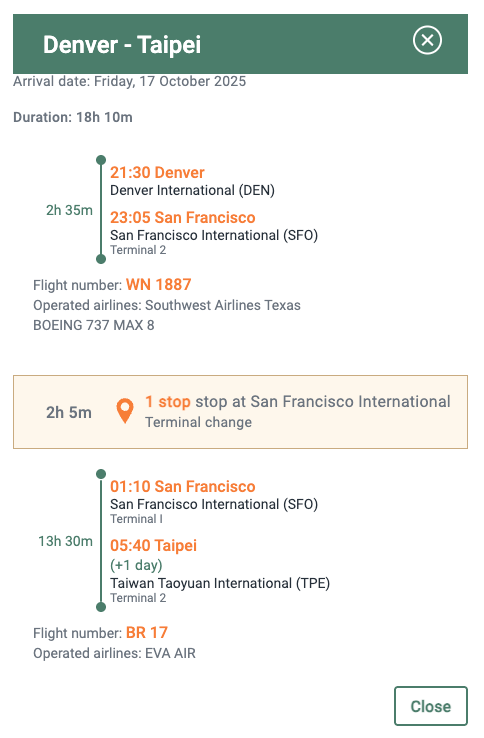 BR WN itinerary